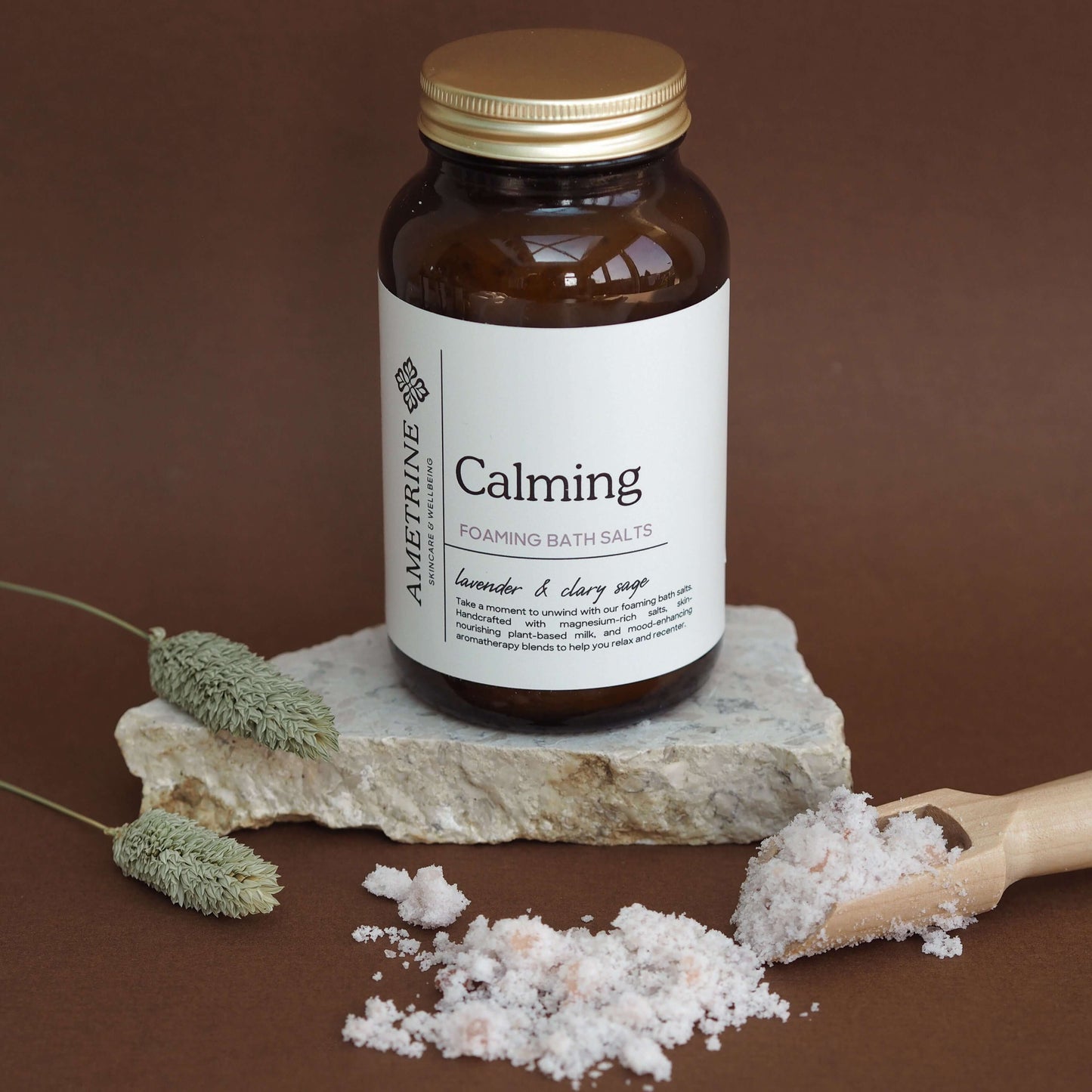ametrine skin foaming bath salts 250g with lavender and clary sage essential oil