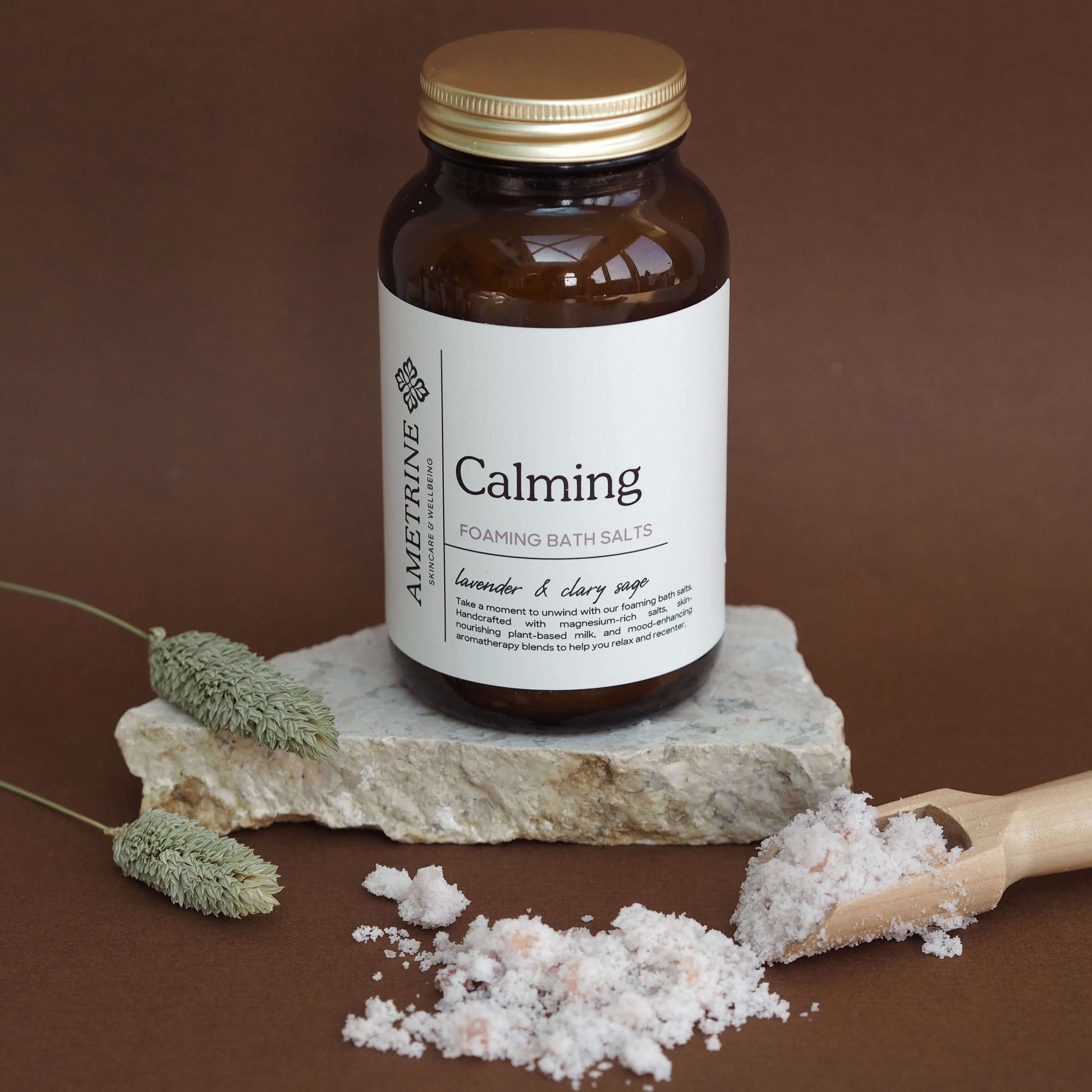 ametrine skin foaming bath salts 250g with lavender and clary sage essential oil