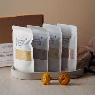 Ametrine Mini Foaming Bath Salts and other travel-size skincare minis packed for hand luggage